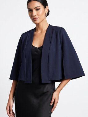 NWT | London Times Petites Navy Blue Open Front Capelet Shrug | 10P